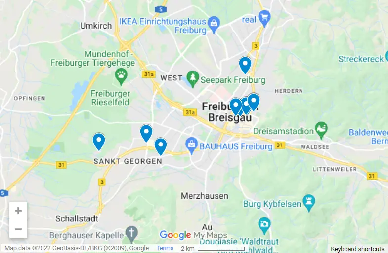 Best Hotels In Freiburg, Germany map