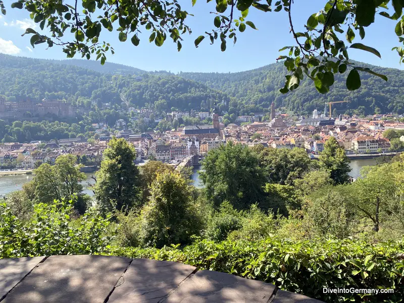 Views over Heidelberg from part way up the Schlangenweg (Snake Path)