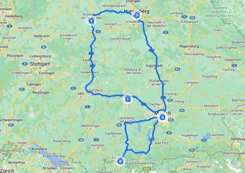 Bavaria itinerary map