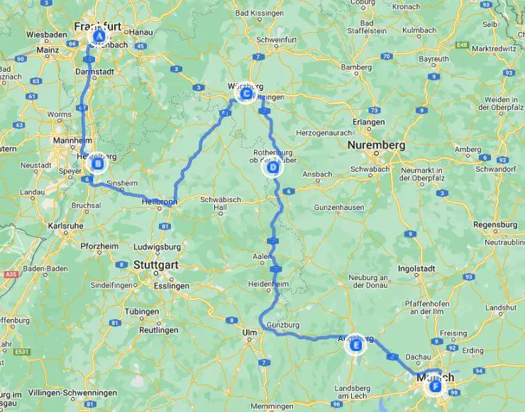 frankfurt to munich itinerary map