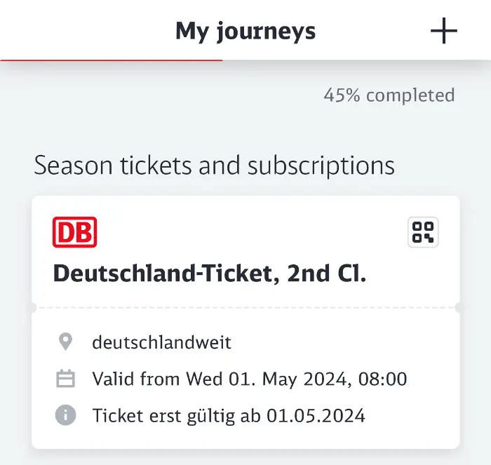 My ticket in the Deutsche Bahn app for the next month appeared immediately after signing up