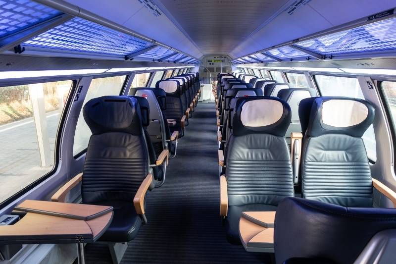 Inside first class on a regional train