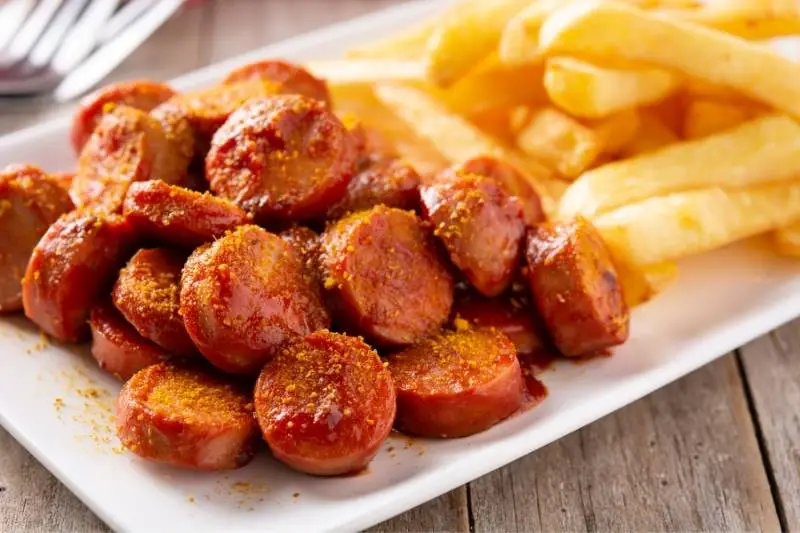 currywurst and crispy fries