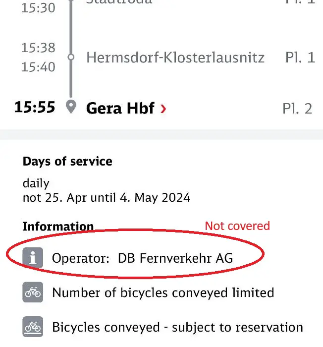 From inside the Deutsche Bahn app. The train information says "Fernverkehr AG" so it's not covered