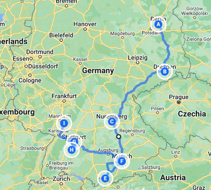 two week Germany itinerary map