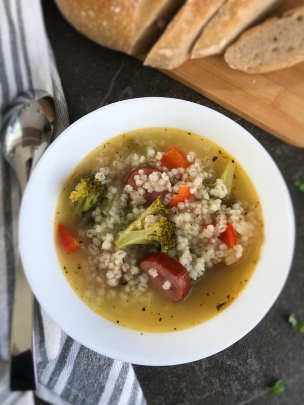 Sausage Stew with Broccoli and Barley