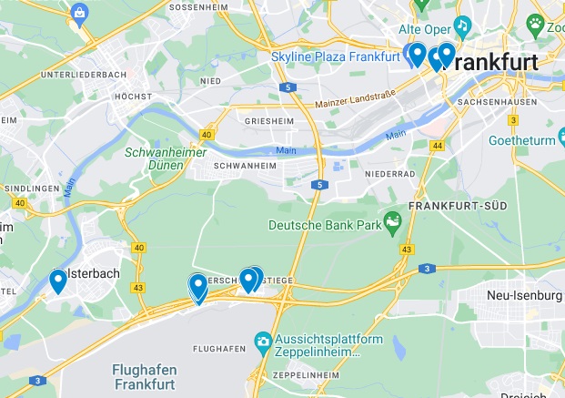 map hotels Frankfurt Airport