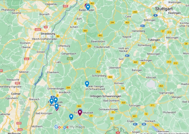 where to stay in the Black Forest map
